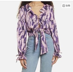 Top Shop "Tie Dye Style" Satin Purple Blouse Size 6 NWT